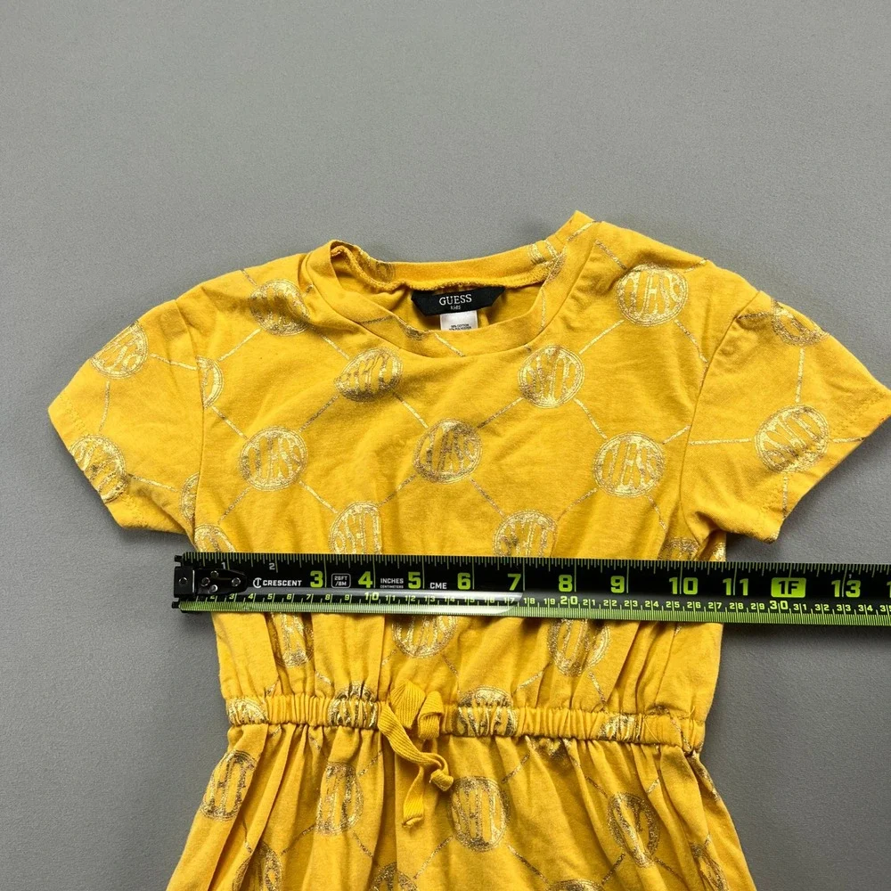 Guess A Line Dress Kids 5 Yellow Gold Detail Cotton Stretch Cinched Bow Waist